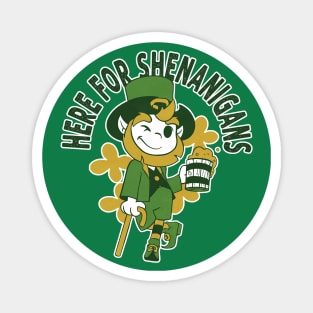 Here for Shenanigans Leprechaun Drinking Beer for St  Patrick's Day Magnet